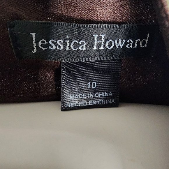 JESSICA HOWARD Brown Floral Hawaiian Chiffon Sleeveless Beaded Dress Womens 10 - Picture 6 of 8